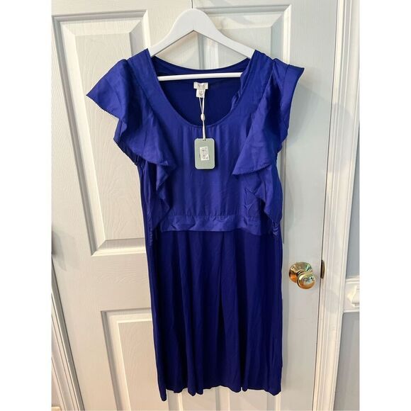 Hoss Intropia Vestido Royal Blue Silk & Jersey Flutter Dress sz M NWT - Picture 1 of 8